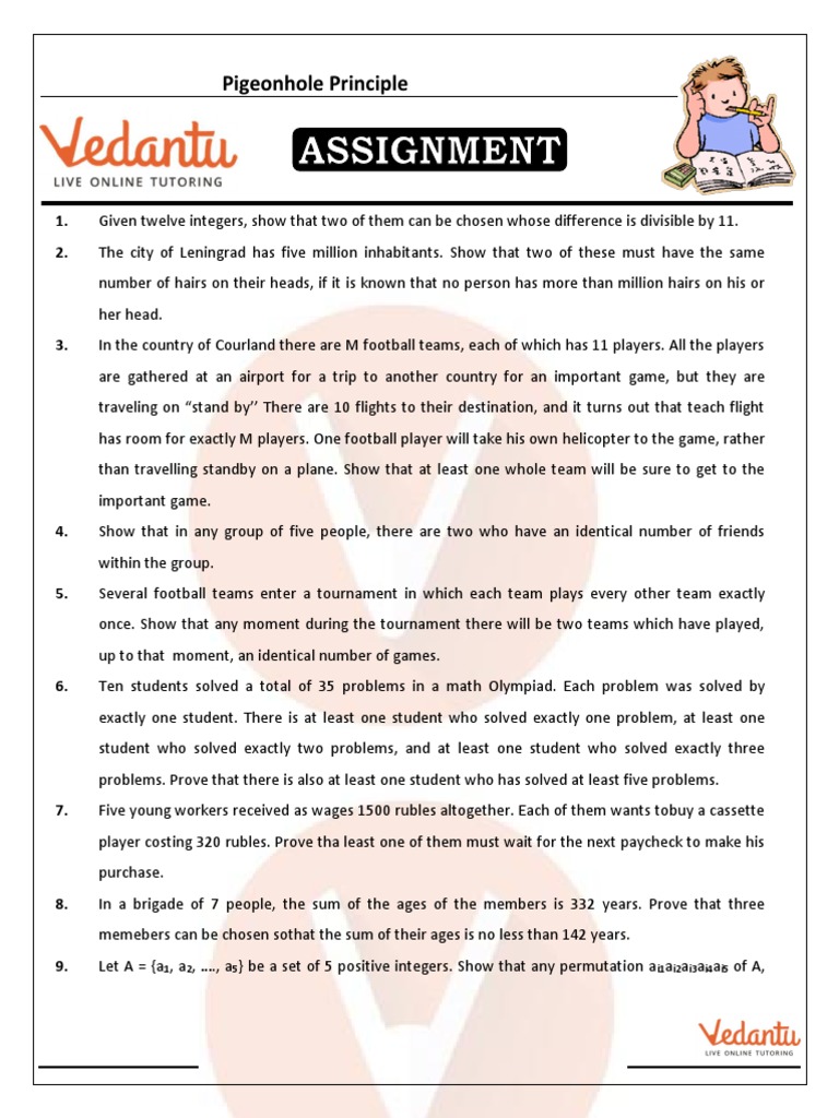 Pigeonhole Principle Assignment Questions PDF Combinatorics