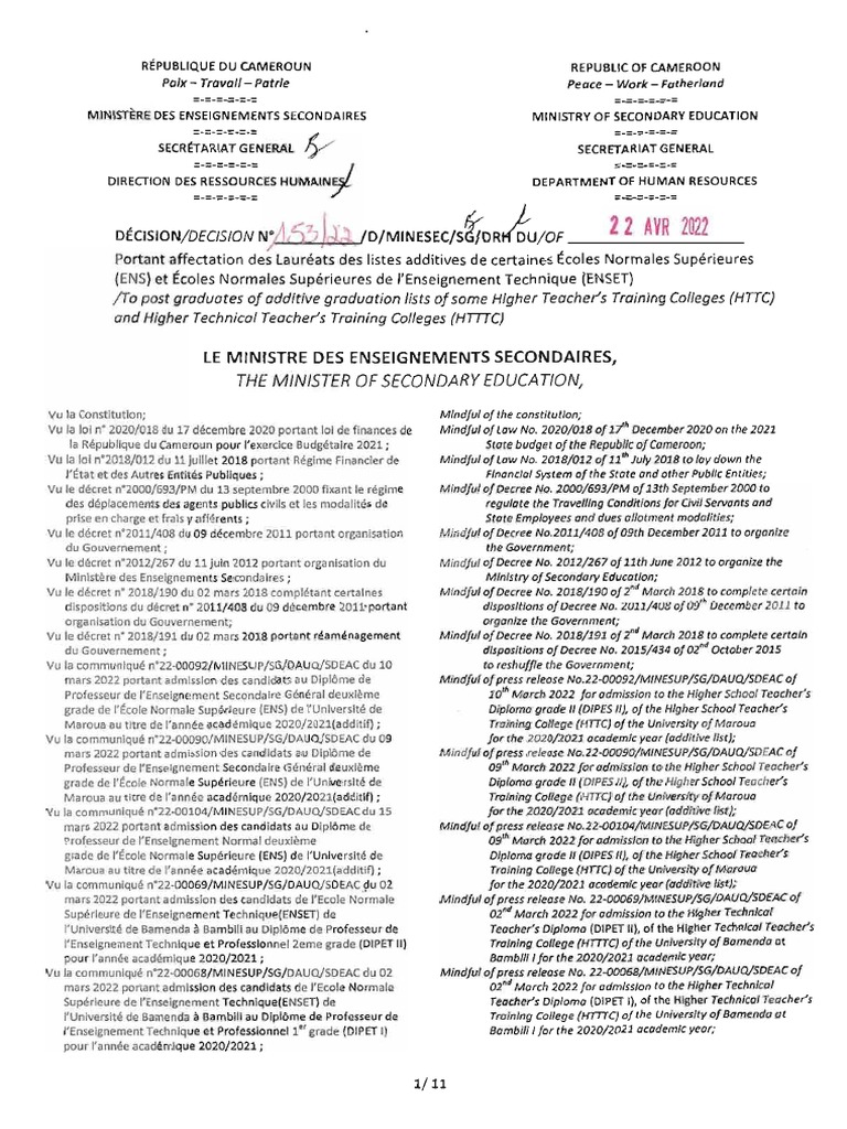 Affectation des lauréats 2022 MINSEC | PDF | France | Niveaux d ...