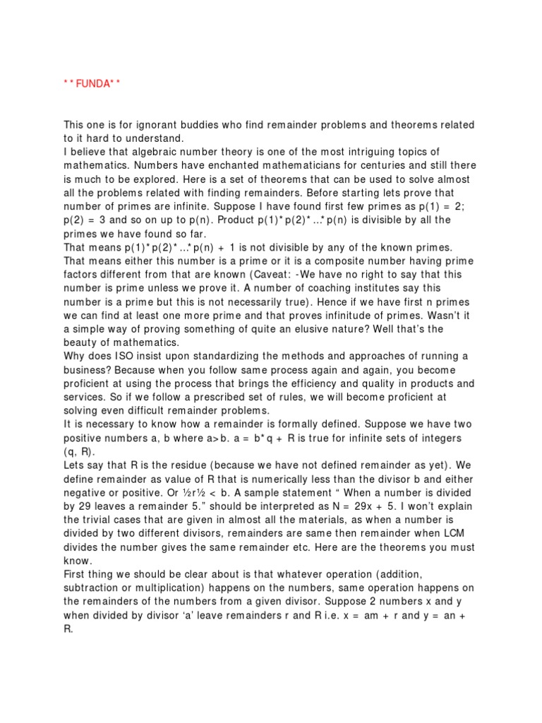 Remainder | PDF | Prime Number | Theorem