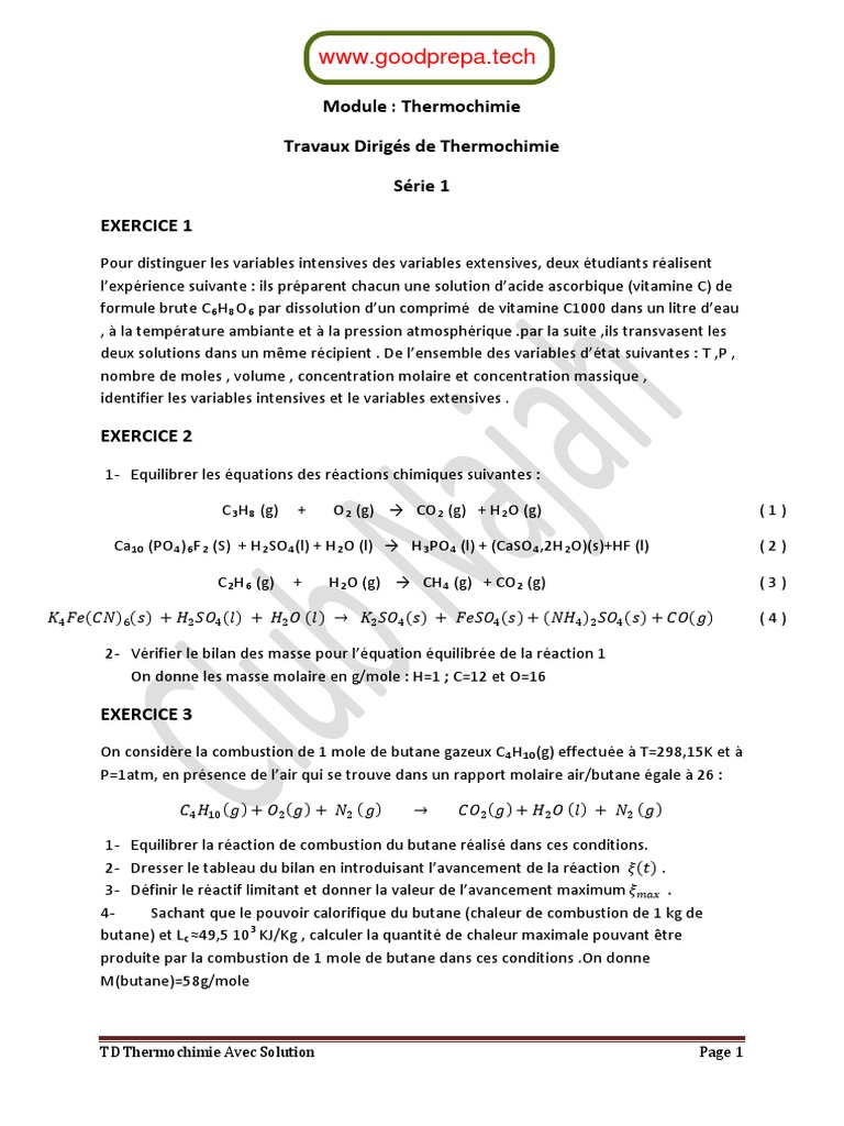 Thermochimie : Exercices et Solutions | PDF | Équilibre chimique ...