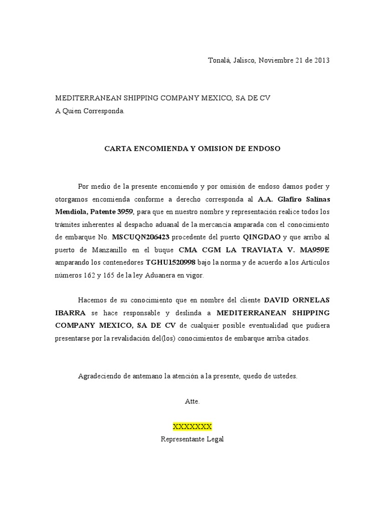 Carta FORMATO LIBRE MSC PDF
