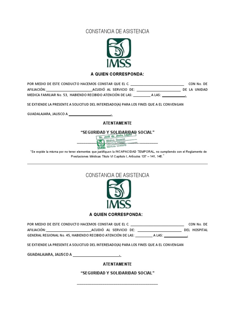 Justificante Médico IMSS Editable | PDF | Finanzas y dinero | Derecho