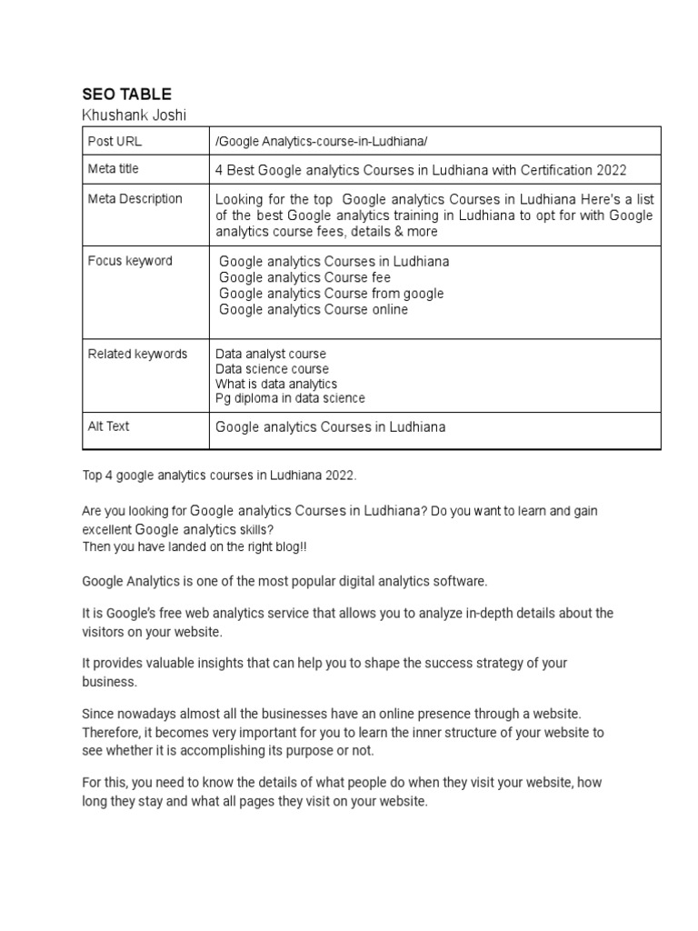 Top Google Analytics Courses in Ludhiana | PDF | Search Engine ...
