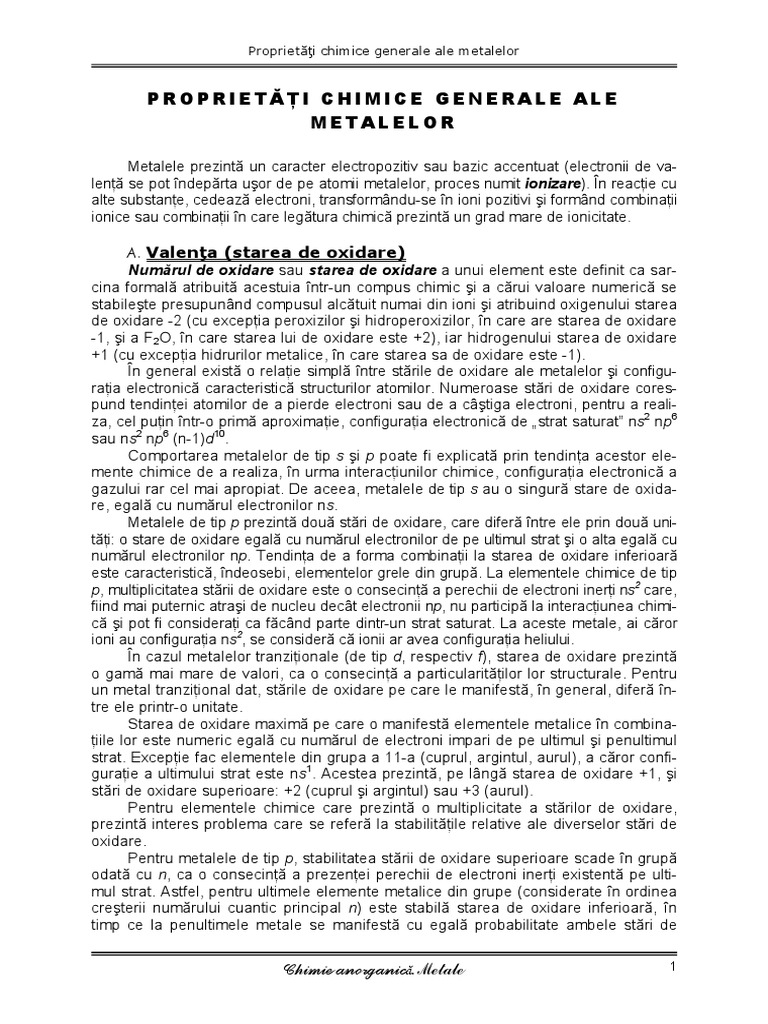 04 Proprietati Chimice Generale Ale Metalelor | PDF