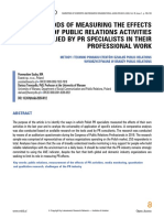 Methods of Measuring The Effects of Public Relations Activities Applied by PR Specialists in Their Professional Work