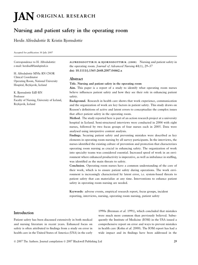 Nursing and Patient Safety in The Operating Room | PDF | Patient Safety ...