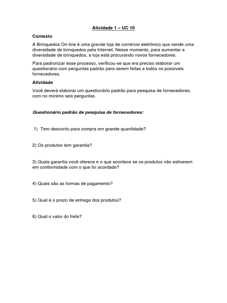 Atividade 1 - UC10 | PDF | Carreira e Crescimento | Negócios