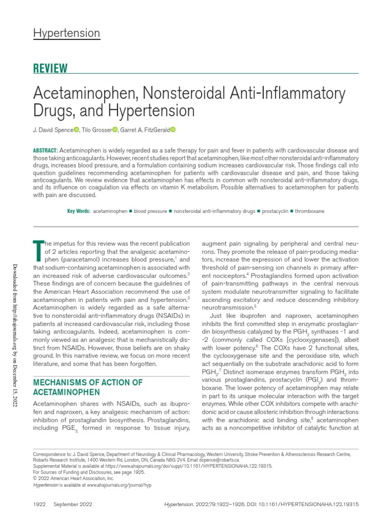Acetaminophen, Nonsteroidal Anti Inflammatory Drugs, and Hypertension PDF Nonsteroidal Anti