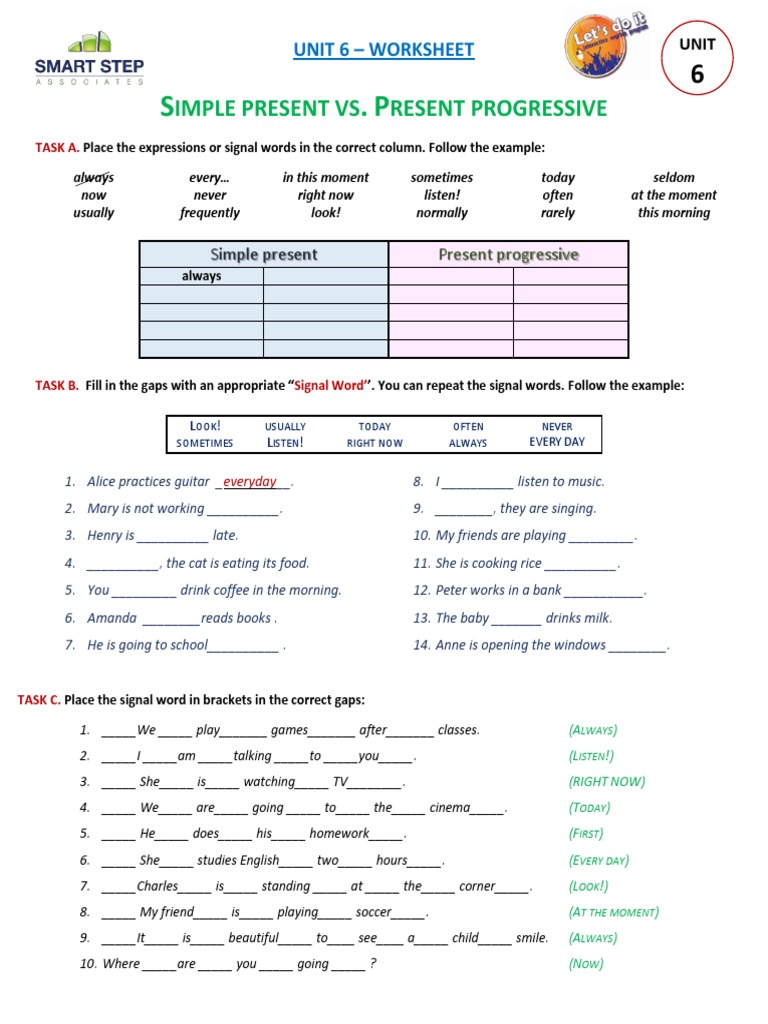 Simple Present vs. Present Progressive Worksheet | PDF | Grammar ...