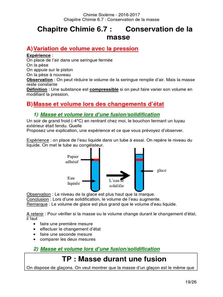 Conservation de la masse en chimie | PDF | Masse | Solidification