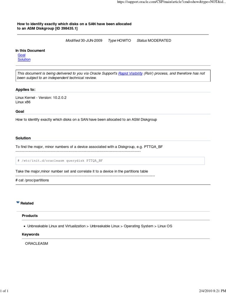 Identify Disks in ASM Diskgroup | PDF