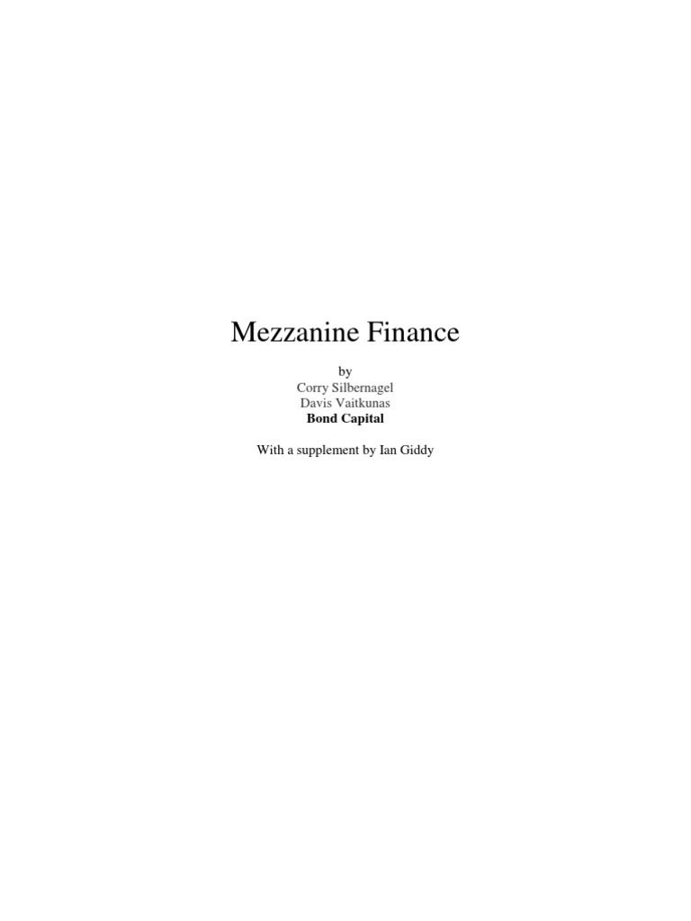 Mezzanine Finance Explained PDF Mezzanine Capital Cost Of Capital