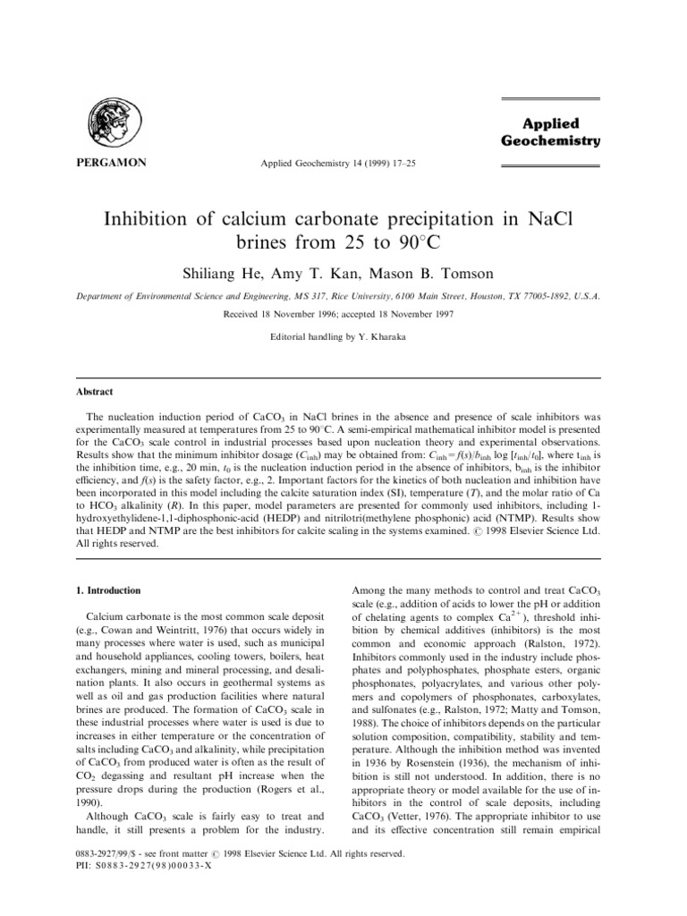 Inhibition of Calcium Carbonate Precipitation in NaCl | PDF | Chemical ...