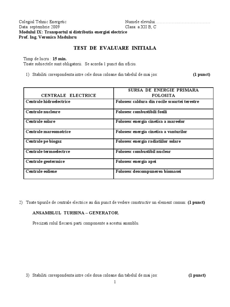 Test de Evaluare Initiala | PDF