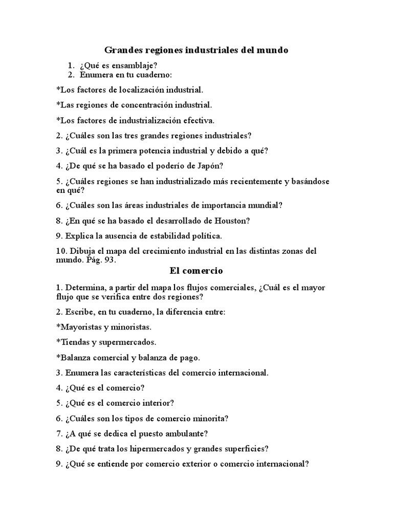Las principales regiones industriales del mundo Actividades Económicas