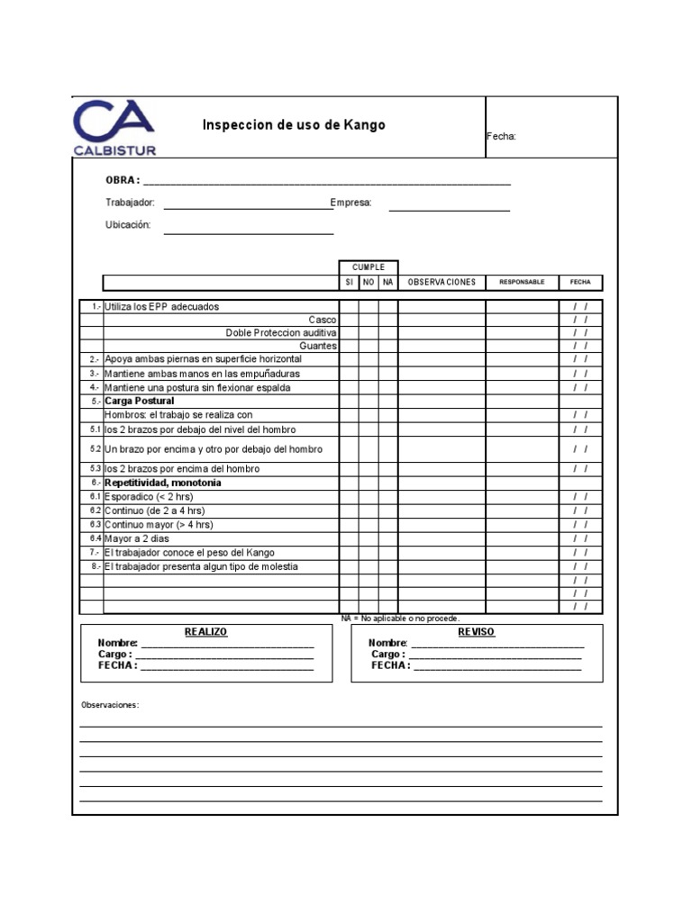 Lista de Chequeo Uso de Kango | PDF