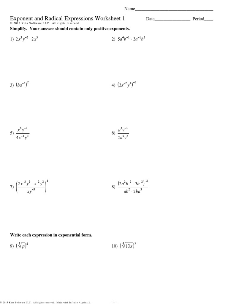 Exponents and Radicals - Worksheet1 | PDF | Exponentiation | Combinatorics