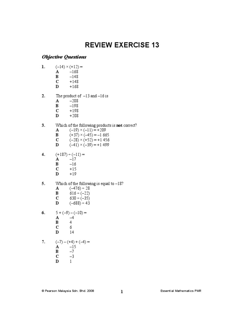 Review Exercise 13 Objective) | PDF | Numbers | Arithmetic