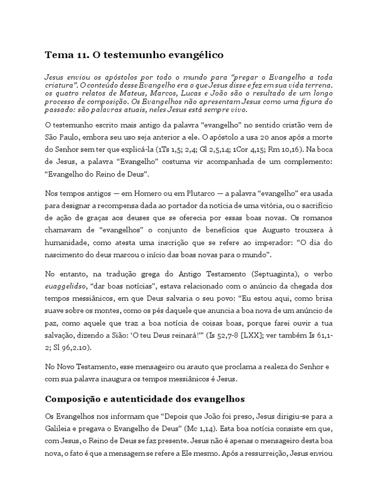 O Testemunho Evangélico Pdf Jesus Evangelho De Lucas