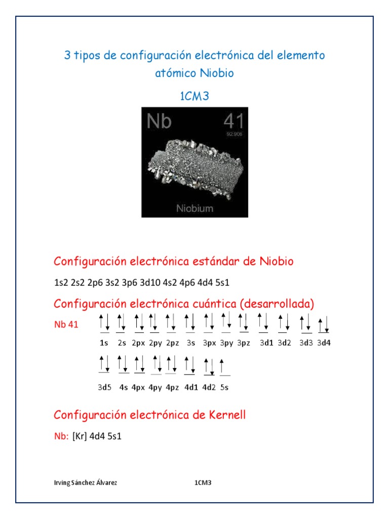 Configuración Electrónica del Niobio | PDF