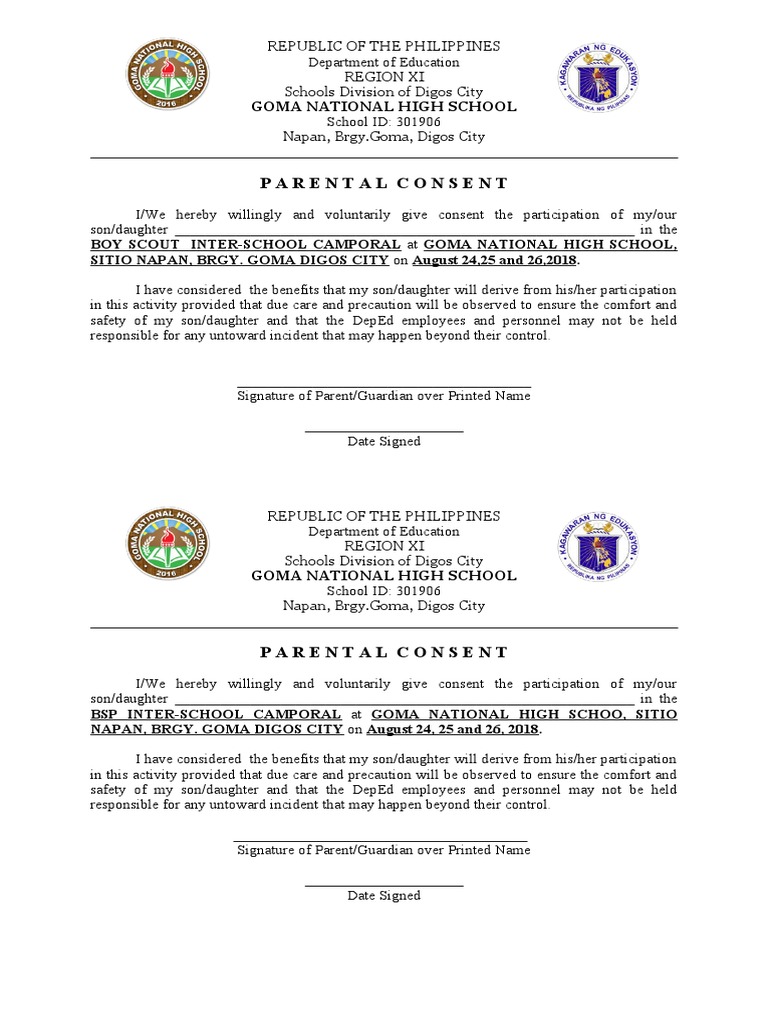 Parental Consent Boy Scouts PDF