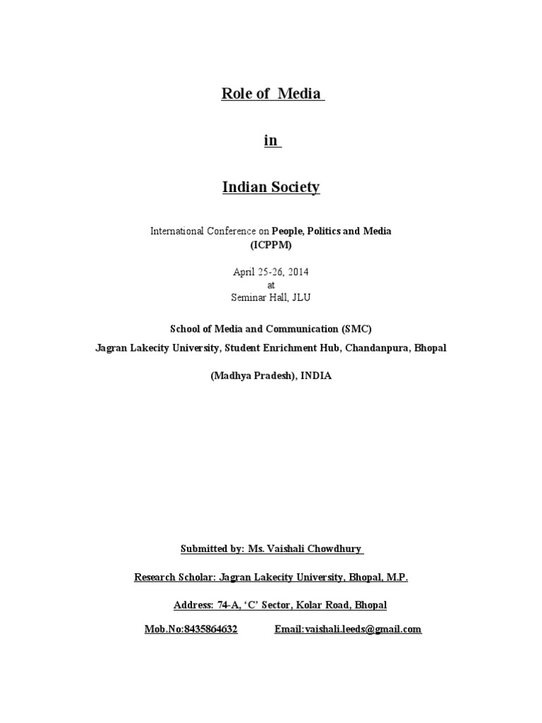 Research Paper Role of Media in Society | Descargar gratis PDF | Mass ...