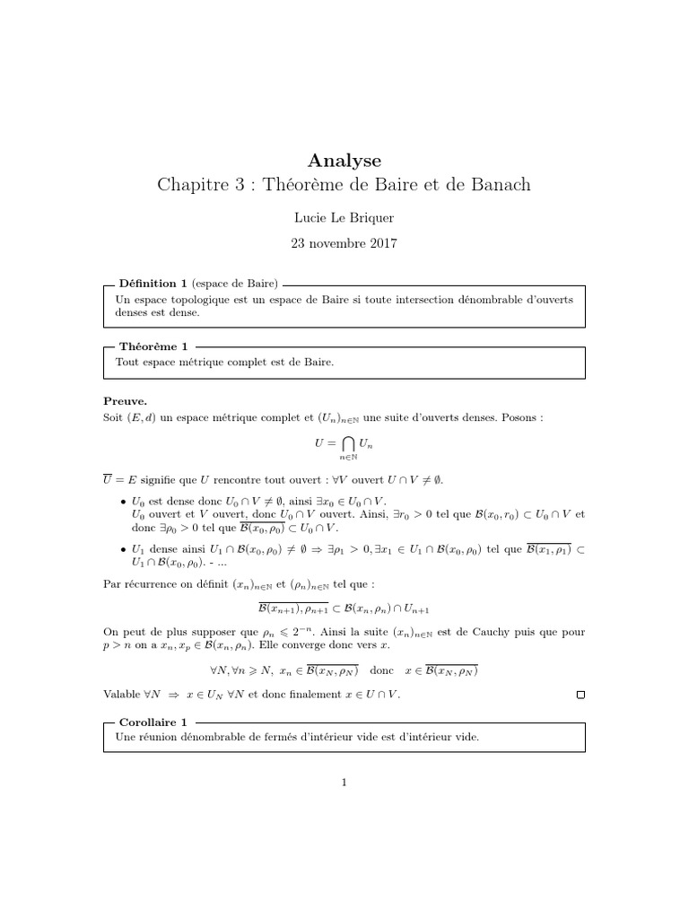 Théorèmes de Baire et Banach-Steinhaus | PDF | Ensemble vide ...