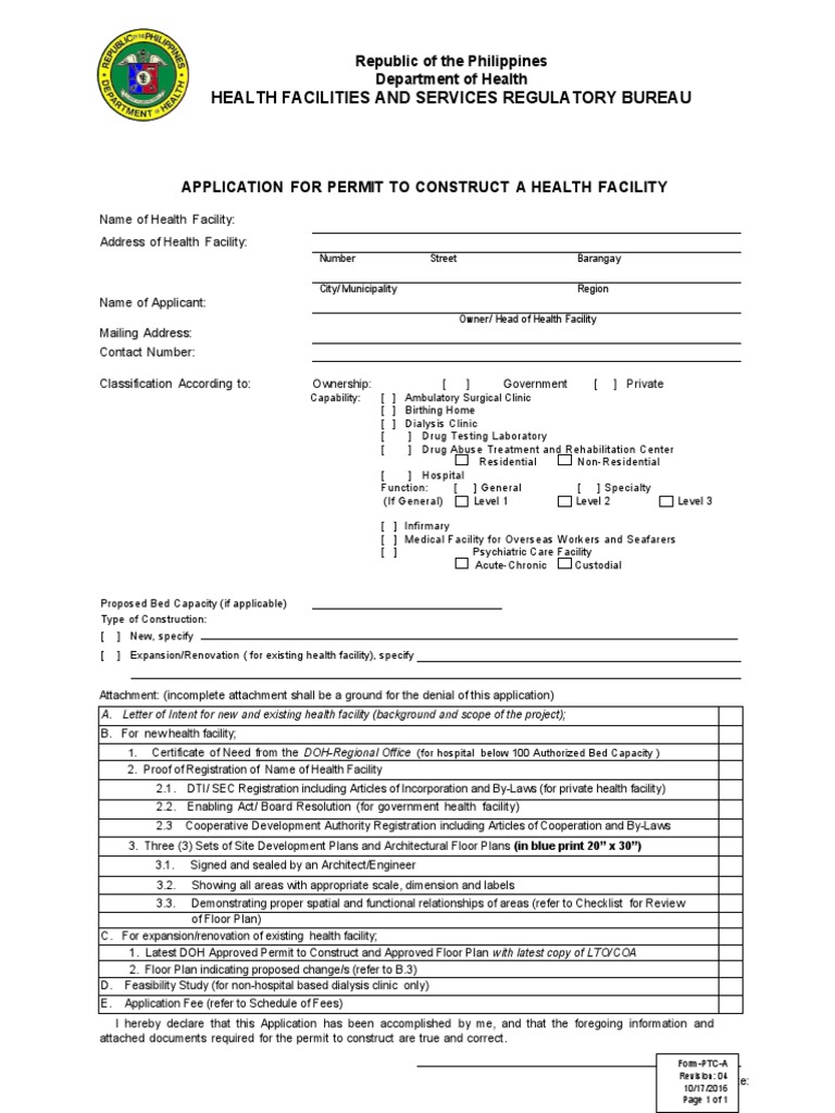 PTC Application for Health Facility | PDF | Clinic | Hospital
