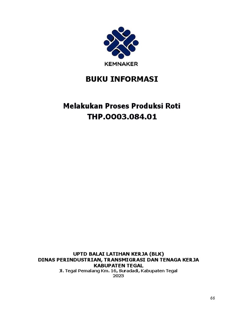 THP - OO03.084.01 Buku Informasi Produksi Roti | PDF | Memasak, Makanan ...