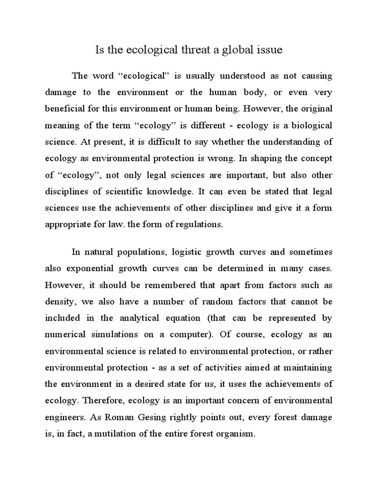 Is The Ecological Threat A Global Issue PDF Ecology Natural