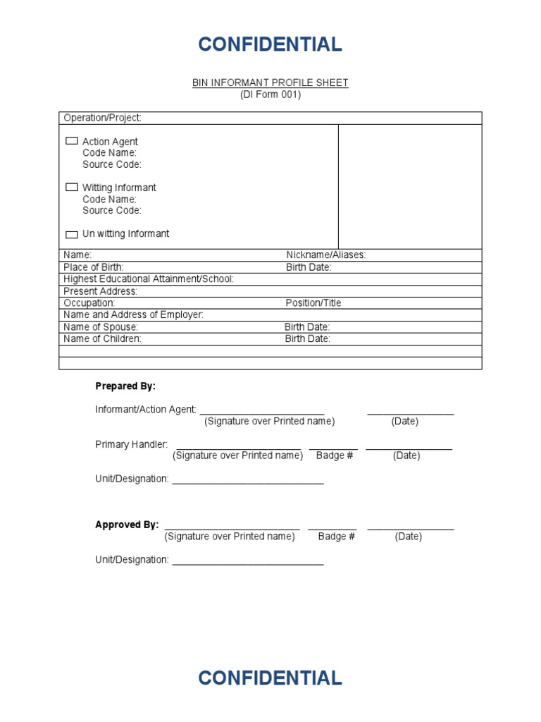 BIN Informant Profile Sheet | PDF