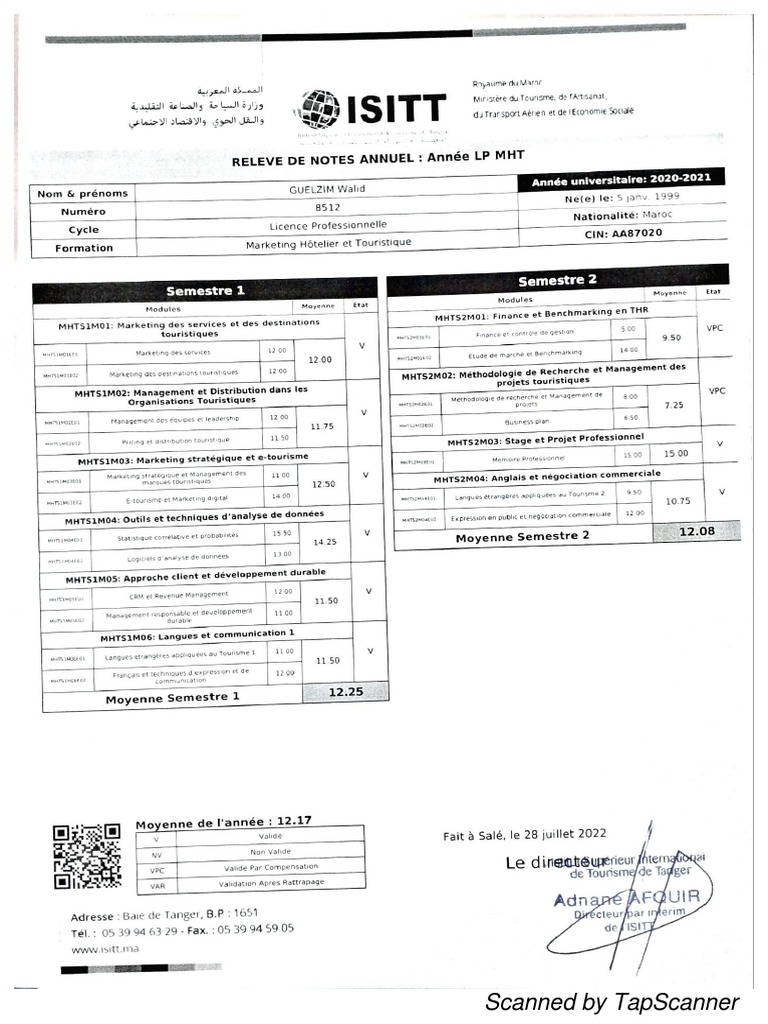 Relevé de Note Isitt | PDF