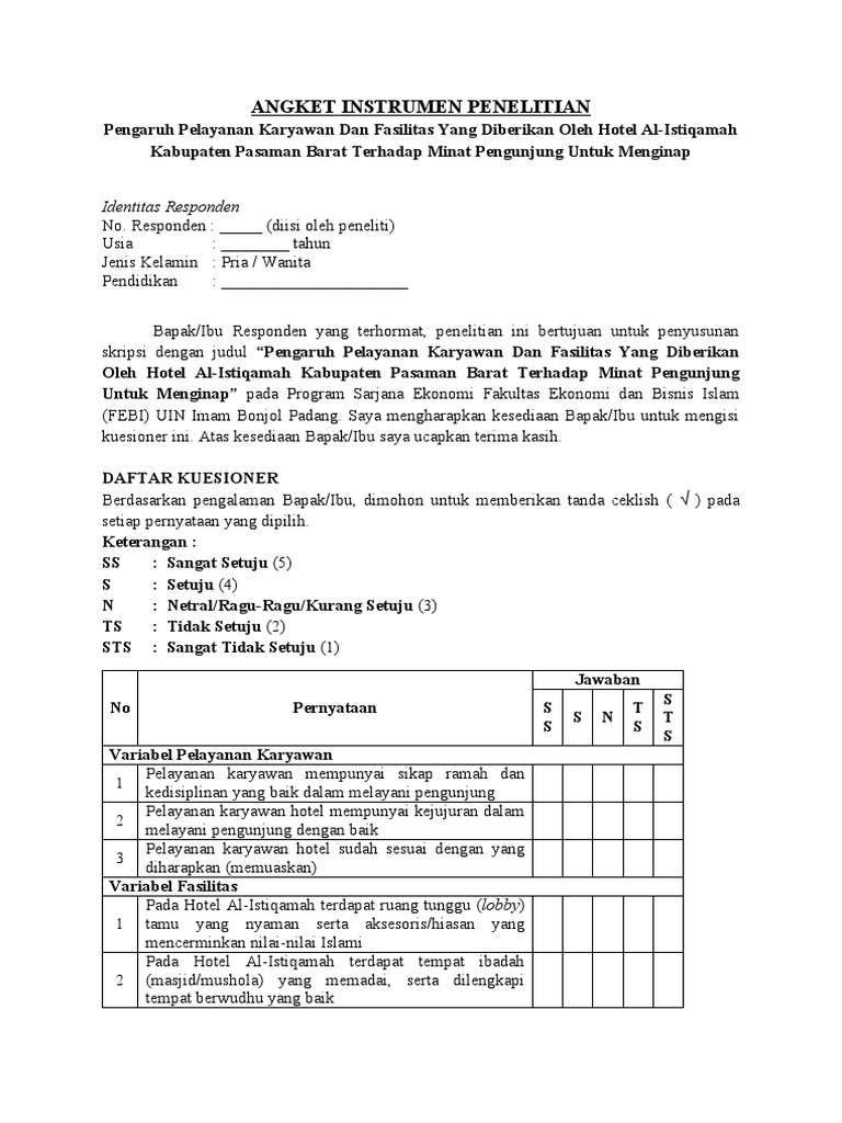 Angket Instrumen Penelitian | PDF