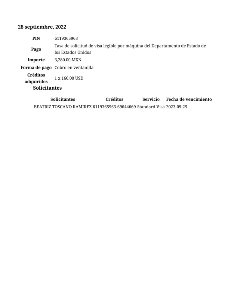 Recibo de pago official u s department of state visa appointment