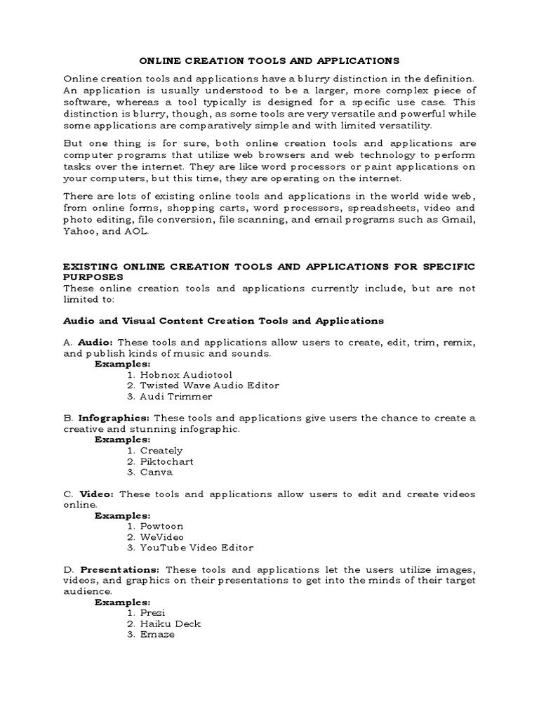 Online creation tools and applications pdf application software