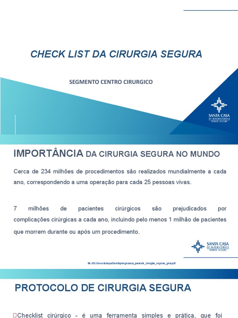 Checklist de Cirurgia Segura | PDF | Cirurgia | Organização Mundial da ...