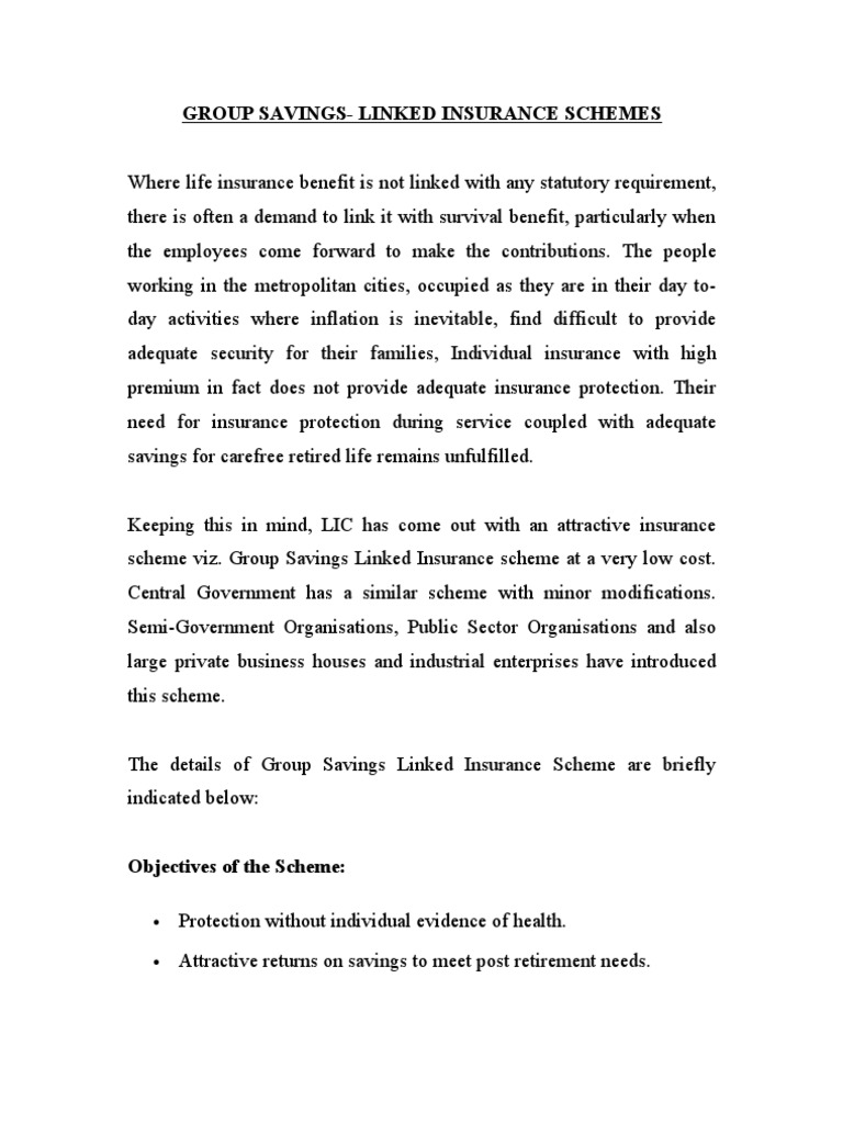 Group Savings - Linked Insurance Schemes | PDF | Insurance | Employment