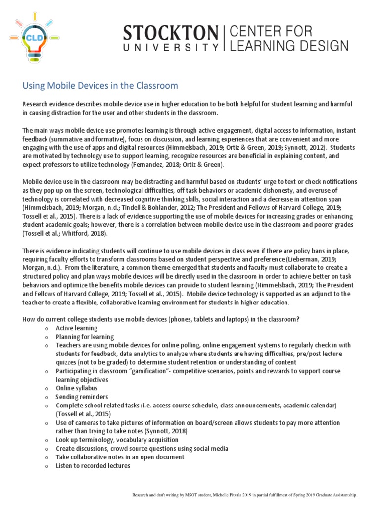 Mobile Devices: Benefits and Distractions in Classrooms | PDF ...