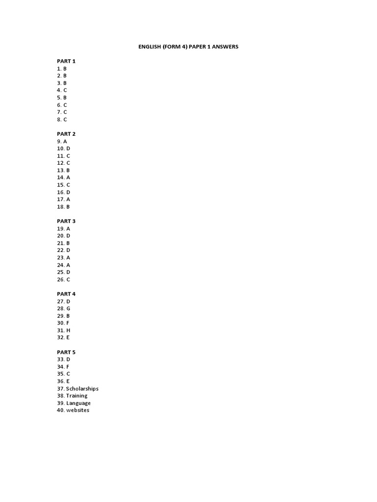 Form 4 English Exam Paper 1 Answers | PDF | Sports & Recreation ...