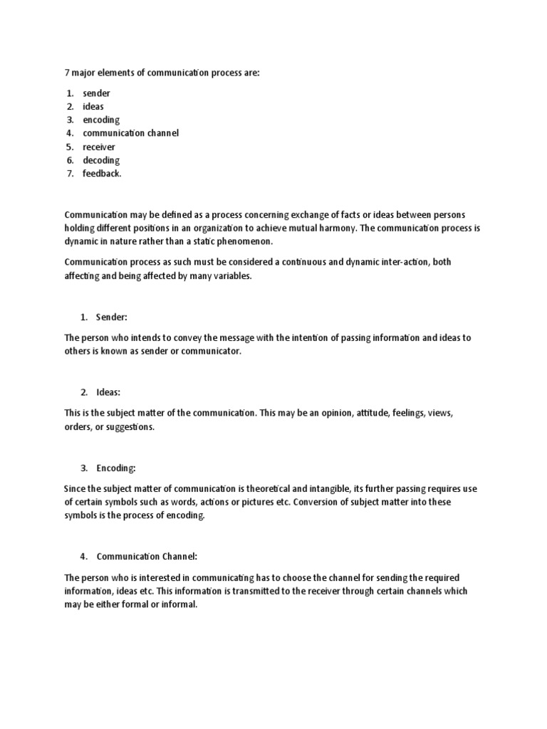 7 Major Elements of Communication Process | PDF