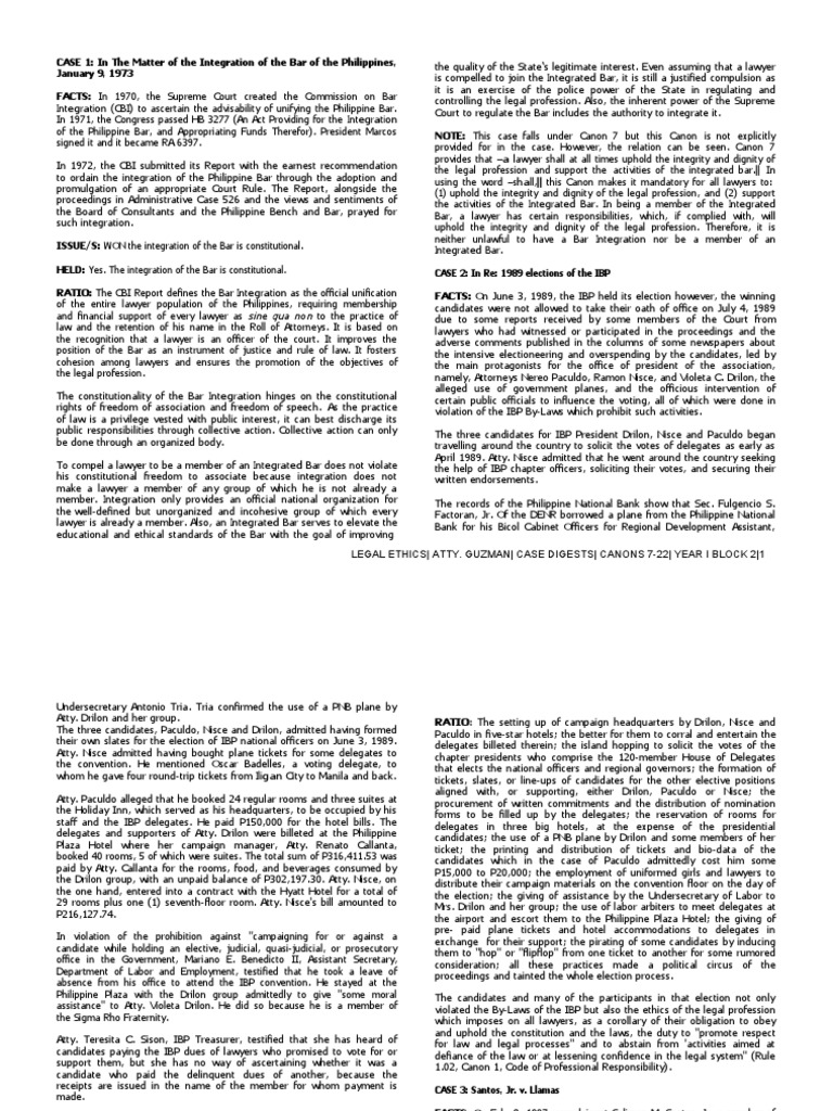 Complete Legal Ethics Case Digests Canons 7 22 PDF Lawyer Disbarment