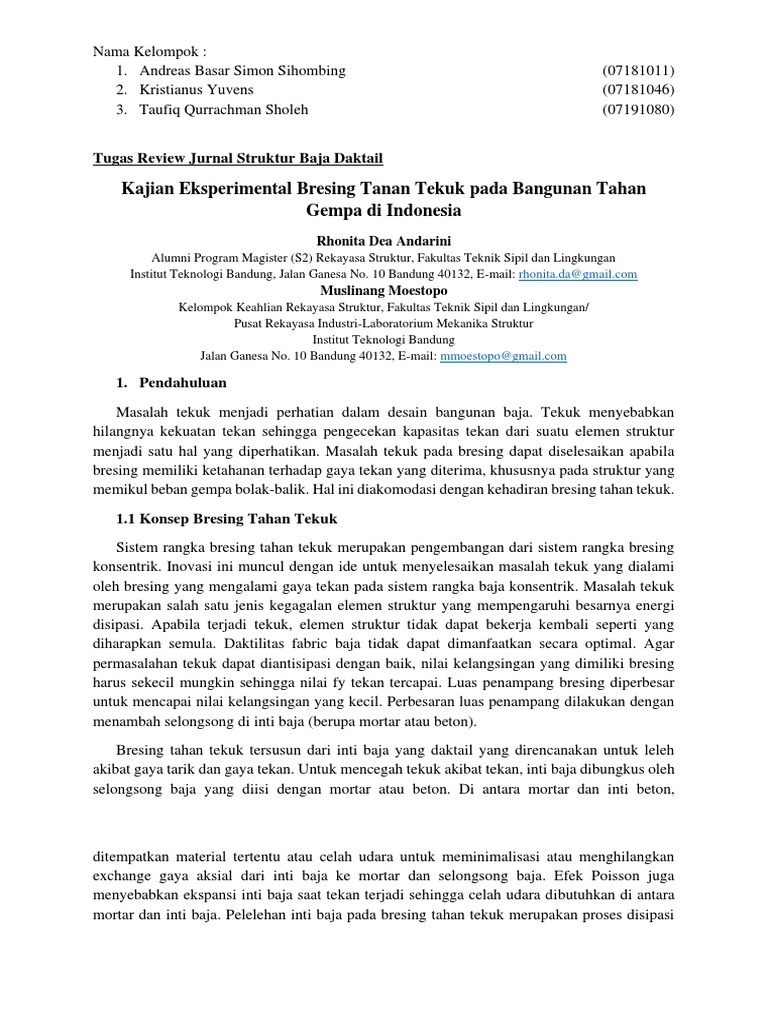 Tugas Review Jurnal Struktur Baja Daktail (Laporan) | PDF | Griya ...