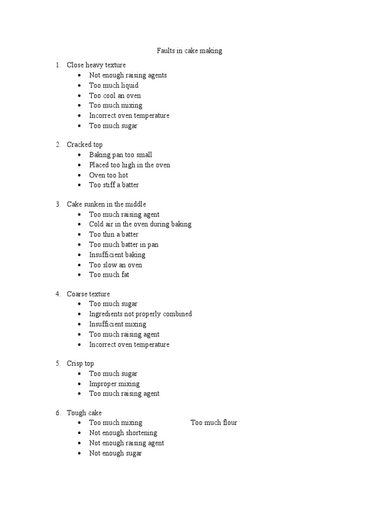 Faults in cake making pdf