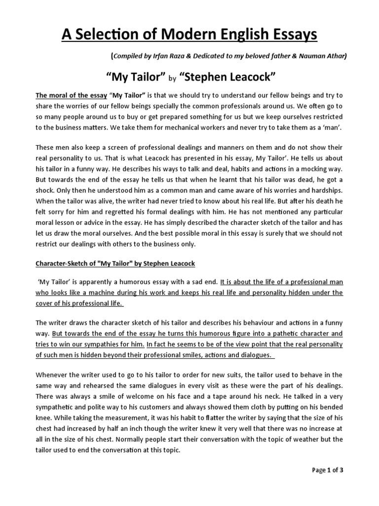 My Tailor | PDF | Humour | Essays