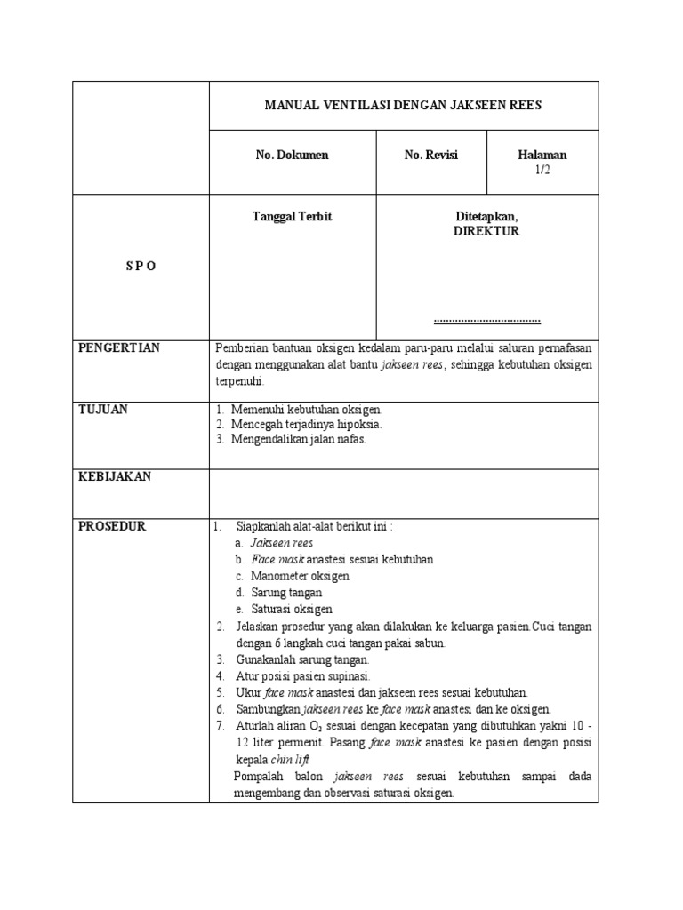 Spo 5 Manual Ventilasi Dengan Jakseen Rees | PDF