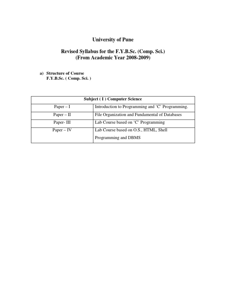 F.Y.B.Sc. Computer Science Syllabus | PDF | C (Programming Language ...
