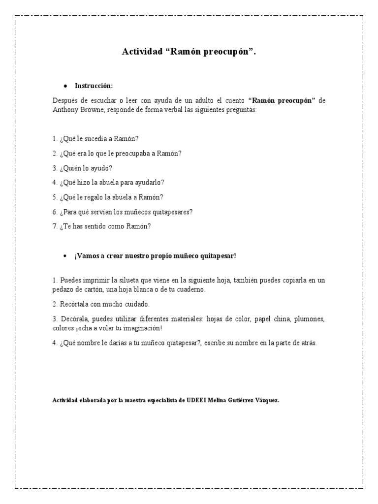 Actividad: Ramón Preocupón y Quitapesares | PDF