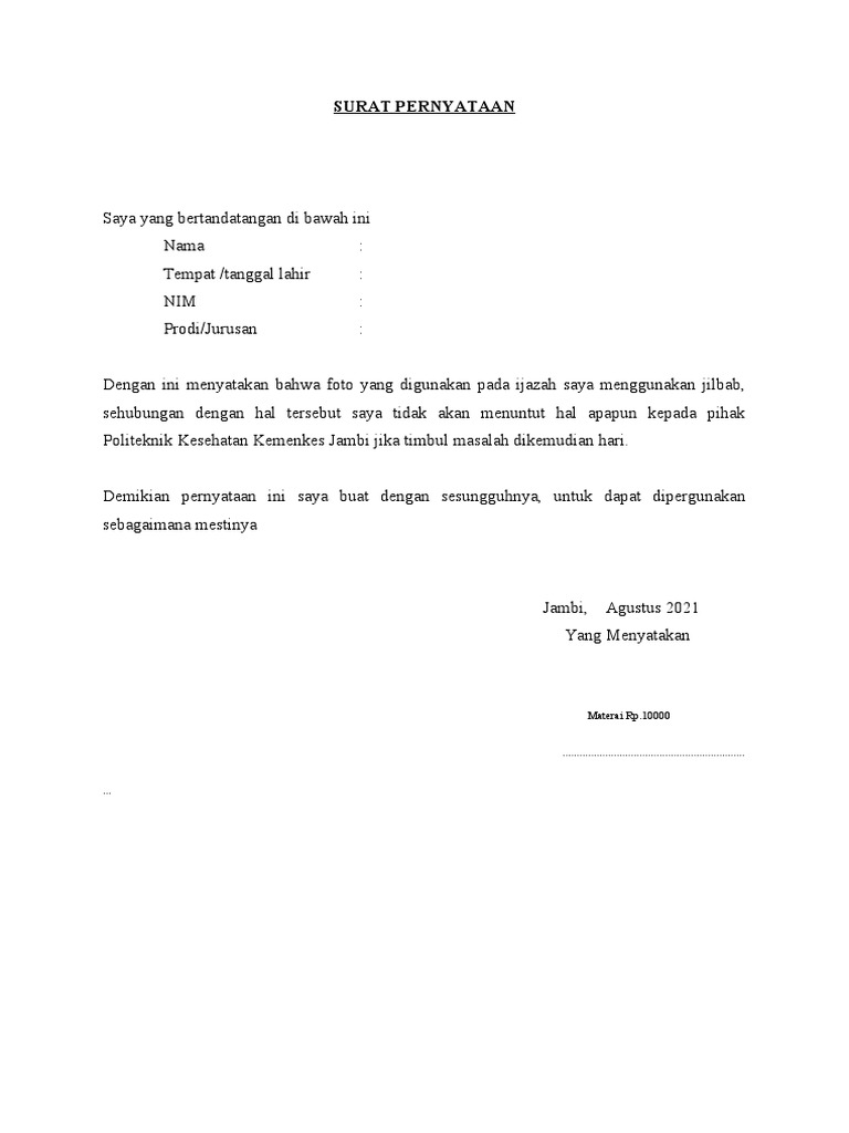 Pernyataan Penggunaan Foto Ijazah dengan Jilbab | PDF