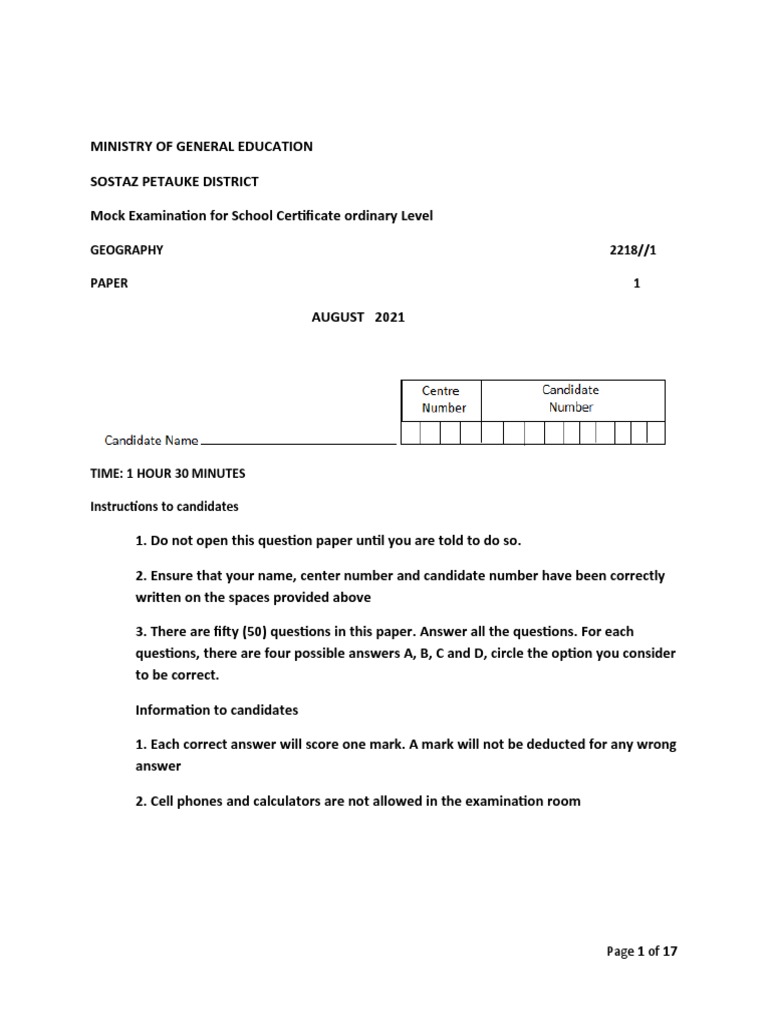 Geography Paper 1 Mock Pdf Agriculture Climate