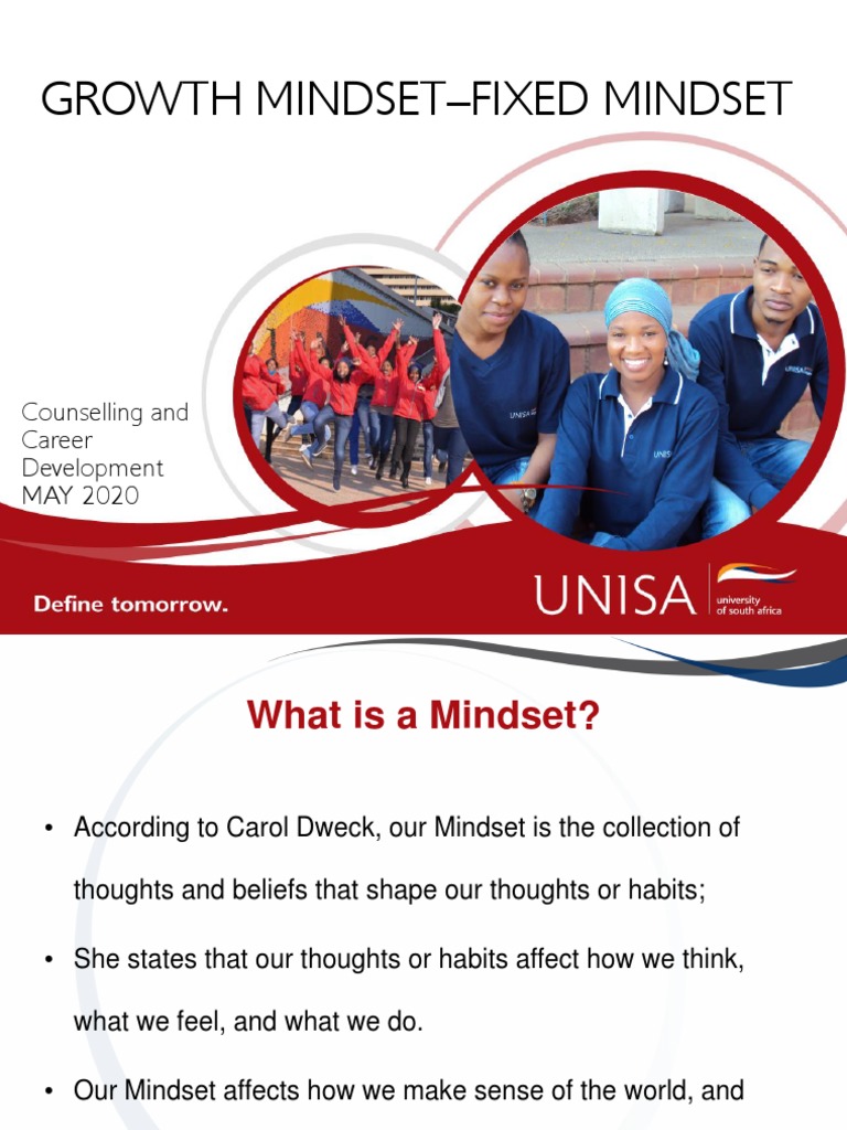 DCCD Study Mindset Unisa PDF Mindset Attitude (Psychology)